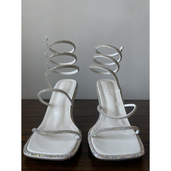 Azalea Wang NIB Square Toe Silver Rhinestone Ankle Wrap Heels Size 9 - Picture 2 of 9